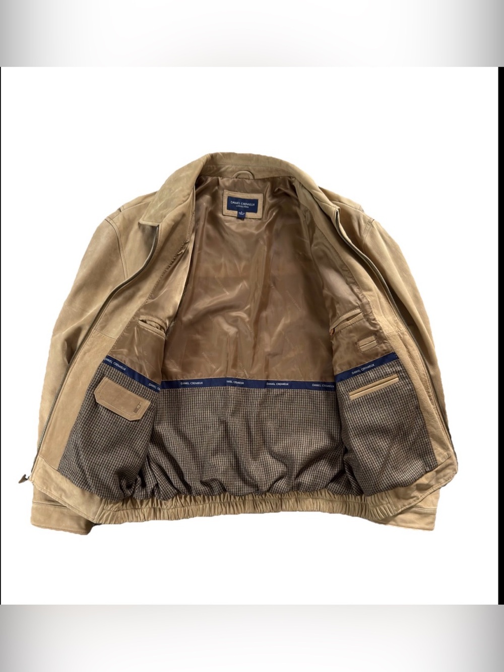 Daniel Cremieux Beige/Tan Leather Bomber Jacket